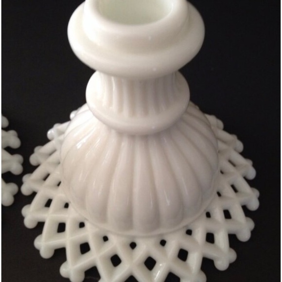 Glass White Milk Lattice Westmoreland Candle Holders Hand Open Lace - Picture 5 of 5